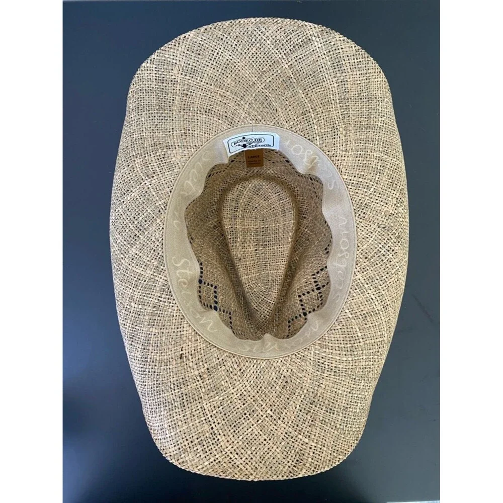 Stetson Men’s Natural Straw Cowboy Hat with Brown Leather Band Sz L Western Chic